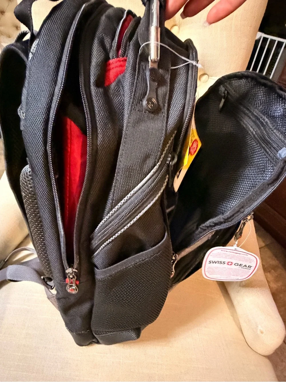 Swiss Tech Black and Gray Backpack with Red Logo Accent